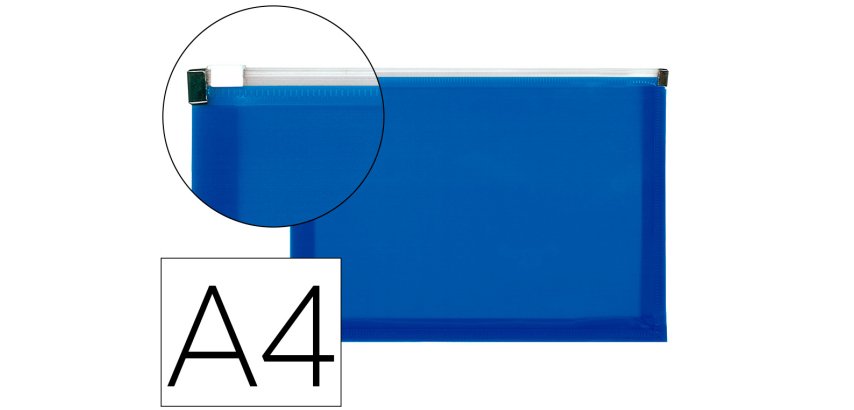 Carpeta dossier liderpapel a4 cierre de cremallera azul translucido