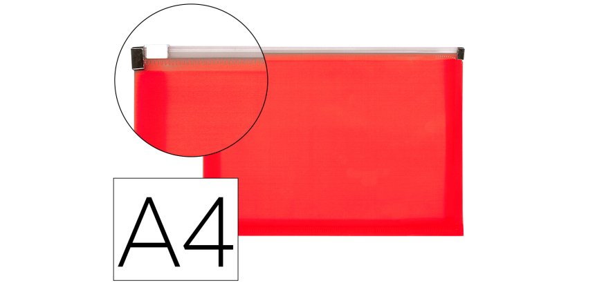 Carpeta dossier liderpapel a4 cierre de cremallera rojo translucido