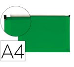 Carpeta dossier liderpapel a4 cierre de cremallera verde translucido