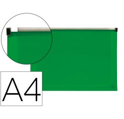 Carpeta dossier liderpapel a4 cierre de cremallera verde translucido