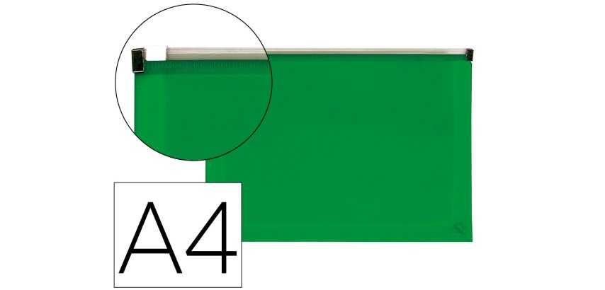 Carpeta dossier liderpapel a4 cierre de cremallera verde translucido