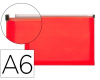 Carpeta dossier liderpapel a6 cierre de cremallera rojo translucido
