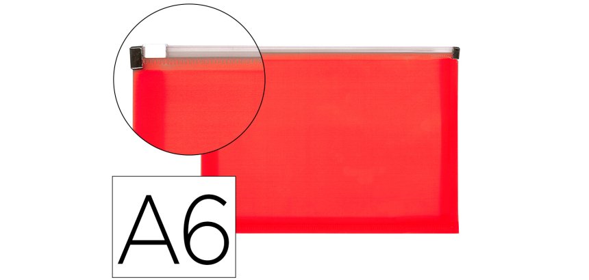 Carpeta dossier liderpapel a6 cierre de cremallera rojo translucido