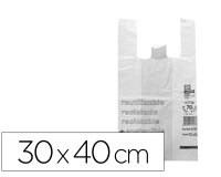 Bolsa camiseta reciclada 70% blanca 50 mc 30x40 cm apta legislacion de bolsas 2021