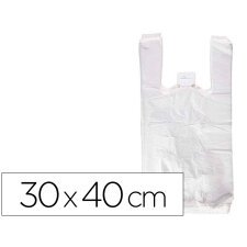 Bolsa camiseta reciclada 70% blanca 50 mc 30x40 cm apta legislacion de bolsas 2021