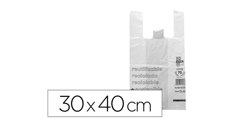 Bolsa camiseta reciclada 70% blanca 50 mc 30x40 cm apta legislacion de bolsas 2021