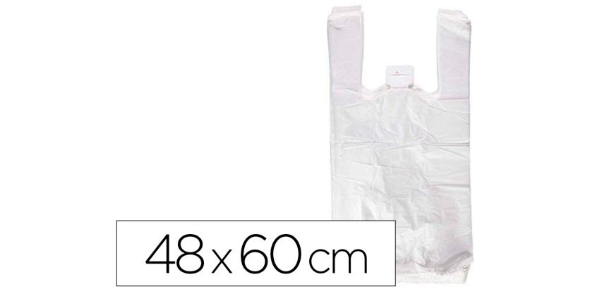 Bolsa camiseta reciclada 70% blanca 50 mc 48x60 cm apta legislacion de bolsas 2021