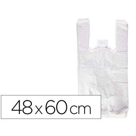 Bolsa camiseta reciclada 70% blanca 50 mc 48x60 cm apta legislacion de bolsas 2021