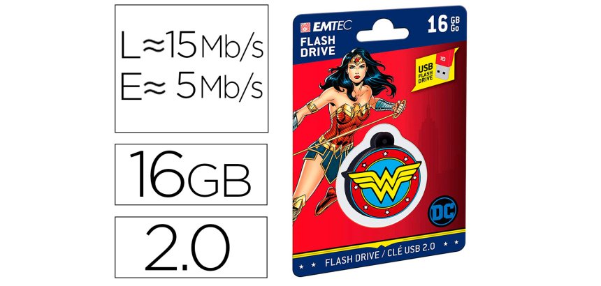 Memoria usb emtec flash 16 gb usb 2.0 collector wonder woman