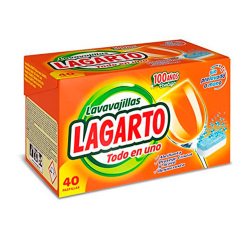 Pastilla lavavajillas lagarto todo en uno abrillanta desincrusta y protege sin prelavado caja de 40 unidades