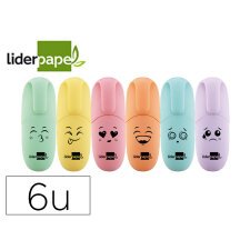 Rotulador liderpapel mini fluorescente pastel punta biselada estuche de 6 unidades colores surtidos