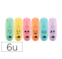 Rotulador liderpapel mini fluorescente pastel punta biselada estuche de 6 unidades colores surtidos
