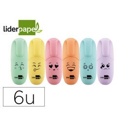 Rotulador liderpapel mini fluorescente pastel punta biselada estuche de 6 unidades colores surtidos