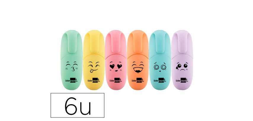 Rotulador liderpapel mini fluorescente pastel punta biselada estuche de 6 unidades colores surtidos