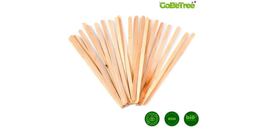 Paletina agitadora de madera 14 cm para el cafe con funda individual bolsa de 1000 unidades