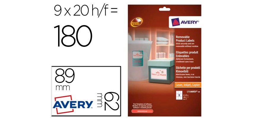 Etiqueta adhesiva avery removible para impresora laser inyeccion tinta fotocopiadora blanca 62x89 mm