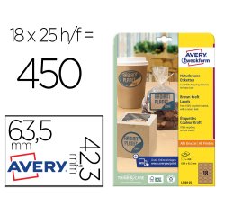 Etiqueta adhesiva avery kraft efecto carton ovalada 63,5x42,3 mm removible laser ink-jet caja de 320 unidades