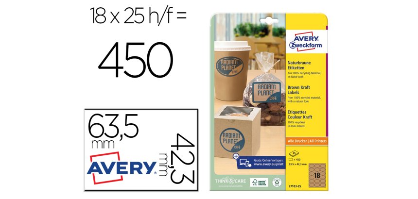Etiqueta adhesiva avery kraft efecto carton ovalada 63,5x42,3 mm removible laser ink-jet caja de 320 unidades