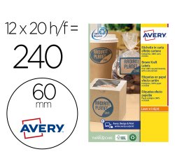 Etiqueta adhesiva avery kraft efecto carton redonda 60 mm removible para laser ink-jet caja de 300 unidades