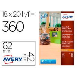 Etiqueta adhesiva avery kraft efecto carton rectangular 62x42 mm removible para laser ink-jet caja de 160 unidades