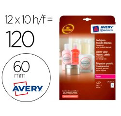Etiqueta adhesiva avery brillante invisible redonda laser 60 mm caja de 120 unidades