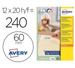 Etiqueta adhesiva avery blanca redonda removible para laser ink-jet fotocopiadora 60 mm caja de 240 unidades