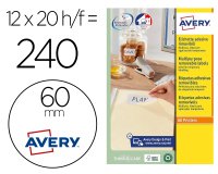 Etiqueta adhesiva avery blanca redonda removible para laser ink-jet fotocopiadora 60 mm caja de 240 unidades