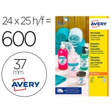 Etiqueta adhesiva avery blanca redonda removible para laser ink-jet fotocopiadora 37 mm caja de 600 unidades