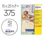 Etiqueta adhesiva avery blanca redonda removible para laser ink-jet fotocopiadora 51 mm caja de 375 unidades