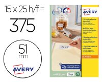 Etiqueta adhesiva avery blanca redonda removible para laser ink-jet fotocopiadora 51 mm caja de 375 unidades