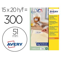 Etiqueta adhesiva avery blanca redonda removible para laser ink-jet fotocopiadora 51 mm caja de 375 unidades