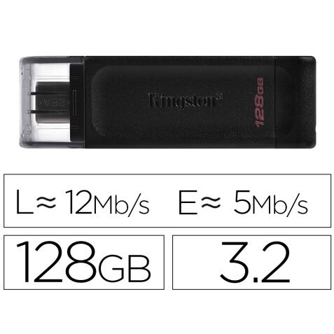 Kingston Technology DataTraveler 70 unidad flash USB 128 GB USB Tipo C 3.2 Gen 1 (3.1 Gen 1) Negro