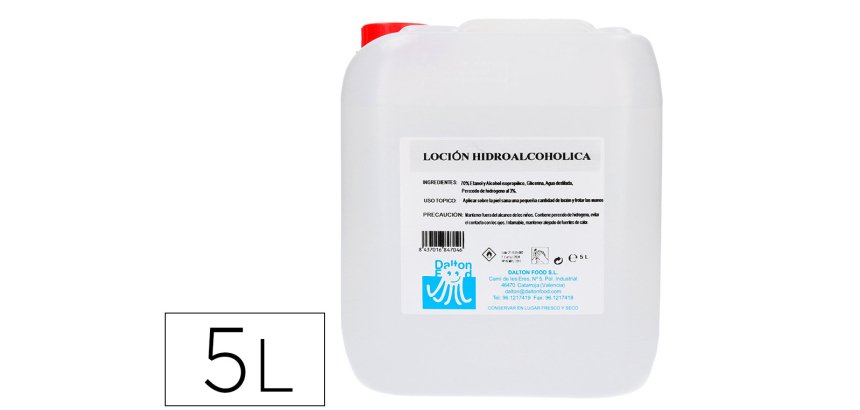 Gel hidroalcohólico higienizante de manos con alcohol y glicerina. ph neutrogarrafa de 5 litros