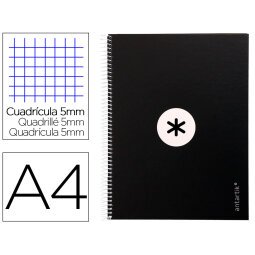 Cuaderno espiral a4 micro antartik tapa forrada 80h 90 gr cuadro 5mm 1 banda 4 taladros negro