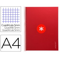 Cuaderno espiral a4 micro antartik tapa forrada 80h 90 gr cuadro 5mm 1 banda 4 taladros frambuesa