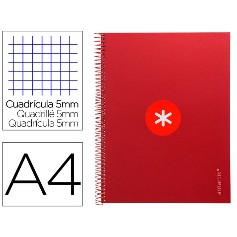 Cuaderno espiral a4 micro antartik tapa forrada 80h 90 gr cuadro 5mm 1 banda 4 taladros frambuesa