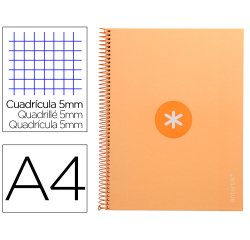 Cuaderno espiral a4 micro antartik tapa forrada 80h 90 gr cuadro 5mm 1 banda 4 taladros color peach