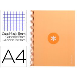 Cuaderno espiral a4 micro antartik tapa forrada 80h 90 gr cuadro 5mm 1 banda 4 taladros color peach