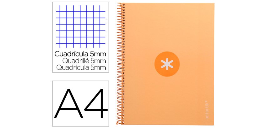 Cuaderno espiral a4 micro antartik tapa forrada 80h 90 gr cuadro 5mm 1 banda 4 taladros color peach