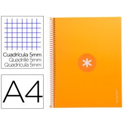 Cuaderno espiral a4 micro antartik tapa forrada 80h 90 gr cuadro 5mm 1 banda 4 taladros mostaza