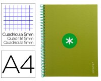 Cuaderno espiral a4 micro antartik tapa forrada 80h 90 gr cuadro 5mm 1 banda 4 taladros verde