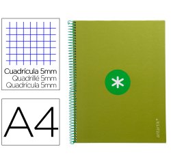 Cuaderno espiral a4 micro antartik tapa forrada 80h 90 gr cuadro 5mm 1 banda 4 taladros verde