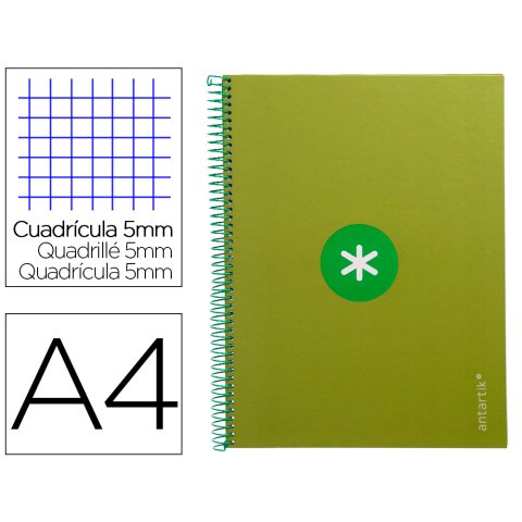 Cuaderno espiral a4 micro antartik tapa forrada 80h 90 gr cuadro 5mm 1 banda 4 taladros verde