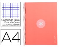 Cuaderno espiral a4 micro antartik tapa forrada 80h 90 gr cuadro 5mm 1 banda 4 taladros rosa claro