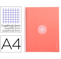 Cuaderno espiral a4 micro antartik tapa forrada 80h 90 gr cuadro 5mm 1 banda 4 taladros rosa claro