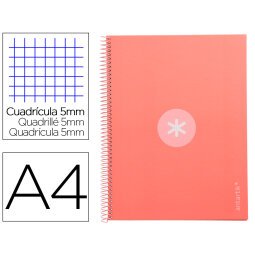 Cuaderno espiral a4 micro antartik tapa forrada 80h 90 gr cuadro 5mm 1 banda 4 taladros rosa claro