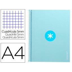 Cuaderno espiral a4 micro antartik tapa forrada 80h 90 gr cuadro 5mm 1 banda 4 taladros celeste