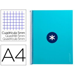 Cuaderno espiral a4 micro antartik tapa forrada 80h 90 gr cuadro 5mm 1 banda 4 taladros turquesa