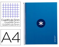 Cuaderno espiral a4 micro antartik tapa forrada 80h 90 gr cuadro 5mm 1 banda 4 taladros azul oscuro