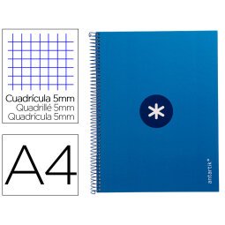 Cuaderno espiral a4 micro antartik tapa forrada 80h 90 gr cuadro 5mm 1 banda 4 taladros azul oscuro